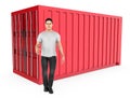3d character , man , standing near a container