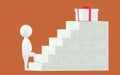 3d character , man step over a stair , gift at the end of stair