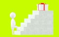 3d character , man step over a stair , gift at the end of stair