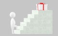 3d character , man step over a stair , gift at the end of stair