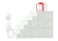 3d character , man step over a stair , gift at the end of stair