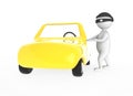 3d character , man thief , car robbery Royalty Free Stock Photo