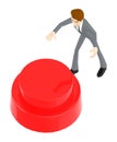 3d character , man about to press red button Royalty Free Stock Photo