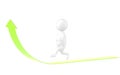 3d character , man walking over a upward green arrow