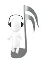 3d character , man wearing headphone and sitting on a musical note Royalty Free Stock Photo