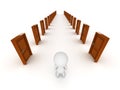 3D Character and Many Doors Royalty Free Stock Photo