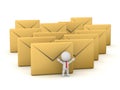 3D Character with Many Large Mail Envelopes Royalty Free Stock Photo