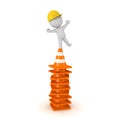 3D Character with Orange Road Cones