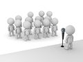 3D Character Public Speaker with Microphone in front of many other characters