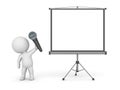 3D Character Public Speaker with Microphone and Projector Screen