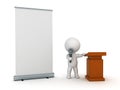 3D Character Public Speaker with Roll-Up Poster Royalty Free Stock Photo