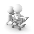 3D Character pushing another one in shopping cart