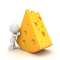 3D Character pushing giant cheese Royalty Free Stock Photo