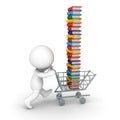 3D Character Pushing Shopping Cart Full of Books