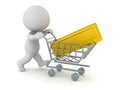 3D Character Pushing Shopping Cart with Large Gold Bar