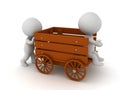 3D Character pushing a wagon with another character in it