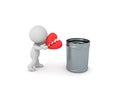 3D Character putting broken heart in garbage can Royalty Free Stock Photo