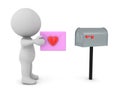 3D Character putting love letter in mailbox Royalty Free Stock Photo