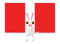 3d character , rabbit holding red empty copyspace banner boards Royalty Free Stock Photo