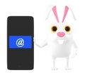 3d character , rabbit with mobile phone and email sign envelope in it Royalty Free Stock Photo