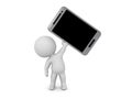 3D Character raising a generic smartphone Royalty Free Stock Photo