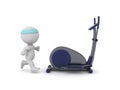 3D Character running next to eliptical bycicle Royalty Free Stock Photo