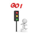 3D Character running off because stop sign is showing green light Royalty Free Stock Photo