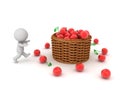 3D Character running towards basket full of cherries