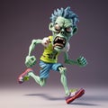 Colorful 3d Zombie Runner: Edgy Caricatures And Grotesque Sculpting