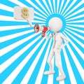 3d character shouting in megaphone about money