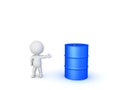 3D Character showing blue oil drum Barrel Royalty Free Stock Photo