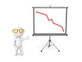 3D Character showing decline graph on projector screen