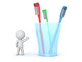 3D Character Showing Glass with ToothBrushes