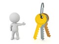 3D Character showing gold, silver and bronze key chain keys Royalty Free Stock Photo