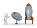 3D Character Showing Parabolic Antenna Dish and Rocket