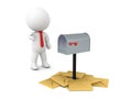 3D Character showing pile junk mail around mailbox Royalty Free Stock Photo
