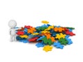 3D Character Showing Pile of Puzzle Pieces