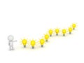 3D Character Showing Trail of Light Bulb Ideas Royalty Free Stock Photo