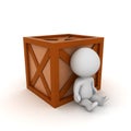 3D Character sitting next to wooden crate