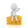 3D Character sitting on swiss cheese Royalty Free Stock Photo