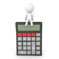 3D Character sitting on top of retro pocket calculator