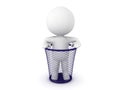 3D Character standing in a garbage basket