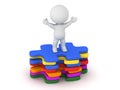 3D Character Standing on Stack of Puzzle Pieces Royalty Free Stock Photo