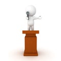 3D Character standing on top of a lectern and speaking on microphone Royalty Free Stock Photo