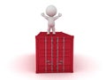 3D Character standing on top of red shipping container