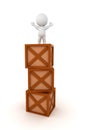 3D Character standing on top of stack of crates