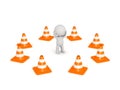 3D Character Stressed Surrounded by Orange Road Cones