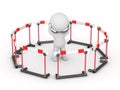 3D Character surrounded by barriers