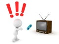 3D Character throwing angrily video game controller at the television screen