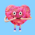 3d character for Valentine`s Day. The heart is a cartoon character, 3d render. Heart with hands shows a thumbs up, isolated